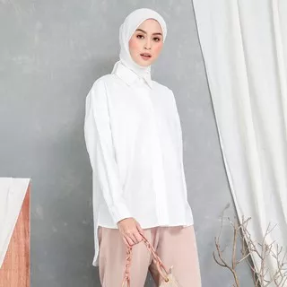 EVONNE Letty Shirt White Hide Button Basic Oversize Pattern LD109 E03-04 ALLSIZE M fit to L