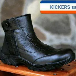 Sepatu Boot Safety Ujung Besi Kulit Sapi Zipper Hitam Kickers Boots Kasual Touring Motor Keren Modis