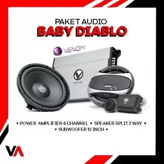 Paket VENOM BABY DIABLO Audio Mobil Full Set Sound System Subwoofer Power Amplifier Speaker Split