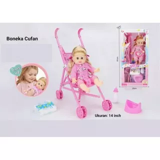 Mainan Anak Boneka Bayi Cantik Stroller Set Pispot | Boneka Baby Cufan Stroller Pispot 8899
