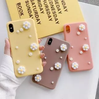 DZK | Casing HP iPhone 5 5s 5SE 6 6s 7 8 11 Pro Max X Xr Xs Max 6 6s 7 8 Plus SE 2020 Soft Silikon Yellow Brown Pink Daisy Flower Pearl Phone Case