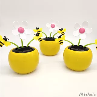 Solar Powered Flower Insect Dancing Doll   Toy Home Decor Car Ornament Yellow Flowerpot Flower and