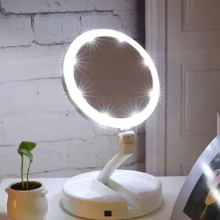 cermin Makeup Lampu Cermin Pembesar Rias Dua sisi Kosmetik Mirror LED Lipat