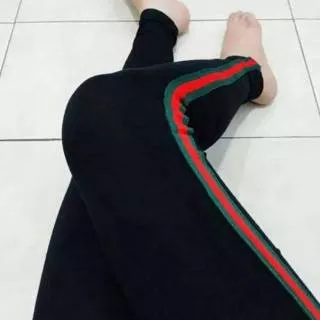 Celana panjang hitam wanita leging strip merah hijau celana panjang wanita