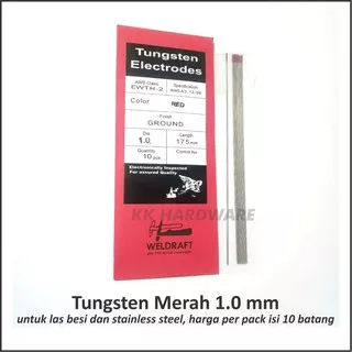 Tungsten Rod Jarum Las Argon 1.0 mm Merah Untuk Las Besi / Stainless Steel Argon Welding