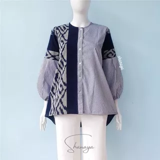 Shanaya Baju Batik Wanita Blus Katun Kombinasi Tenun dan Toyobo Blus  Kerja Kuliah Cantik Elegan