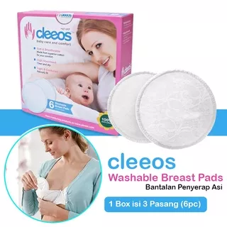 Breastpad Washable Cleeos Bantalan Penyerap Asi Cuci Ulang 1 Box isi 3 Pasang ( 6pc ) Putih