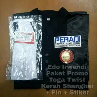 Toga Advokat Pengacara Jaksa Bahan Twist Kerah Shanghai Gratis Pin PERADI Cembung dan Stiker PERADI