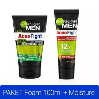 PAKET GARNIER MEN Acno Fight Foam Wasabi 100ml + Cream Moisturizer 20ml GARNIER Men Anti Jerawat