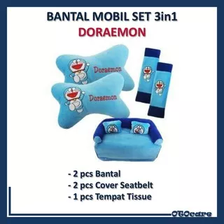 Bantal Mobil DORAEMON Set 3in1 Bantal Mobil Seatbelt Tempat Tissue Karakter Doraemon
