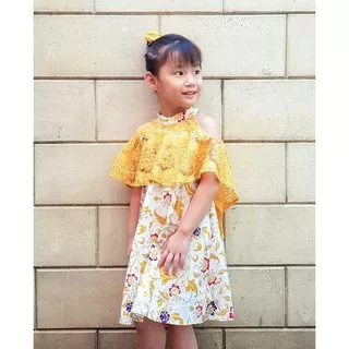 Ethnickidswear BEST SELLER Sabrina Cape Brukat Dress Batik Anak Dress Brokat Anak Baju Pesta Anak