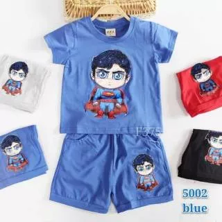 Baju Kaos celana setelan anak laki cowok lampu led menyala spiderman superman red blue black T-shirt