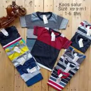 BAJU KAOS ANAK SALUR BERGARIS POLOS MURAH SIZE S M L  UMUR 1 2 3 4 5  6 7 TAHUN TSHIRT CATON  COMBET