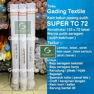 kain katun jepang putih tebal SUPER TC 72 Lb 150 cm bahan baju seragam kerudung craft mori kafan