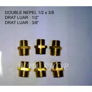 Double Nepel Kuningan 1/2 x 3/8 Double Drat 1/2x3/8 Kuningan Double Nepel 1/2Inch x 3/8Inch