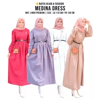 Maxi Dress Muslim Wanita Medina Dress Bahan Katun Linen Import Ukuran LD 110 cm PB 130 cm by Alila