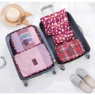 BEST 6in1 Set (Ukuran LEBIH BESAR) Tas Travel Bag in Bag Storage Koper Luggage - BIRU BUNGA