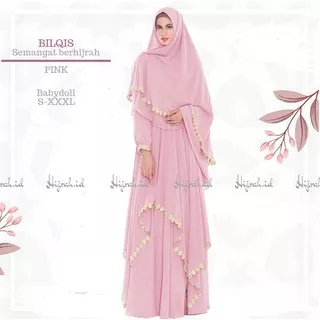 Hijrah Gamis Syari Pesta Pink Polos Babydoll Renda Gold