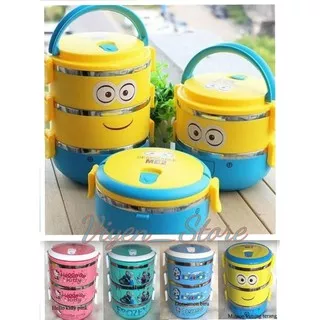 Lunch Box 3 Susun Motif Cartoon Stainless Steel, Rantang Nasi 3 Susun, Tempat Makan Motif Cartoon