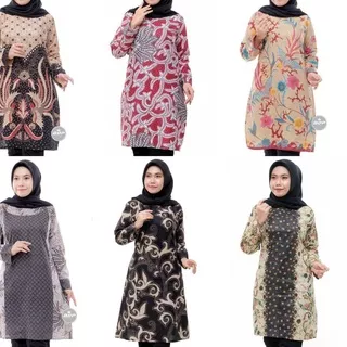 UWP7SR Model Baju Batik Wanita Terbaru 2021 Atasan Lengan Panjang Tunik Wanita Gemuk Jumbo Size - To