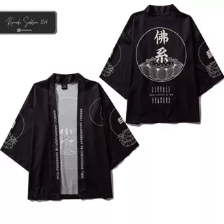 baju KIMONO Japan Style cardigan motif kanji Japanese Jepang pria wanita dewasa men women Kaos baju tidur bahan Polyester vintage lengan panjang pendek oversize sablon print dewasa sexy dress warna hitam satin piyama premium