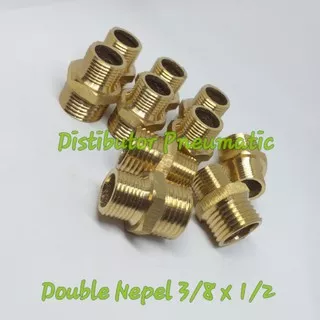 Double nepel brass kuningan 3/8 × 1/2 inchi