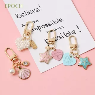 EPOCH Love Letter Heart Key Ring Women Girls Gold Color Angel Key Chain Pearl Shell Sea Star Bag Charms Pendant Fashion Korean Key Accessories