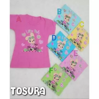 Kaos anak perempuan katun motif bunny sablon kombinasi glitter girls shirt cotton usia 5 - 6 tahun