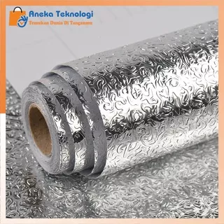 Wallpaper Aluminium Foil Anti Minyak 100x60cm Model Orange - Silver