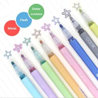 Metal Colored Makers Double outline pens Flash oil ink writing Fiber bold tip 2mm Permanent marker Journaling&painting use