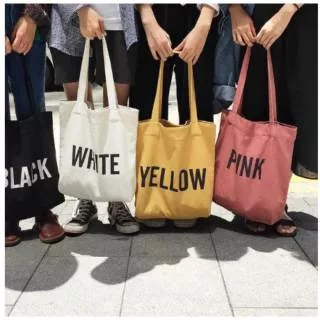totebag kanvas korea tulisan warna variasi tas kuliah sling bag wanita fashion korea murah