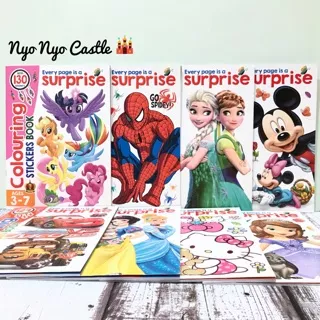 Buku Mewarnai Anak / Activity Book / Coloring + Sticker Book Frozen Little Pony Spiderman Cars
