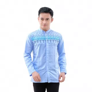 KEMEJA KOKO BAJU KOKO BORDIR BUSANA MUSLIM BAJU MUSLIMIN PRIA TERBARU LENGAN PANJANG MOTIF ICHSAN WARNA BIRU MUDA BLUE MURAH NEW MODERN SERAGAM PESTA KERJA KANTOR BATIKPANJIKHAMIM.STORE