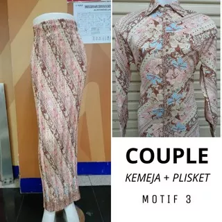 Batik Set Kemeja Pria Lengan Panjang Setelan Batik Couple Rok Plisket New Motif