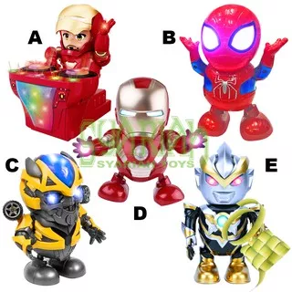 Mainan Anak Robot Avengers Iron Man Spiderman TRANSFORM Bumblebee Dance Hero Music