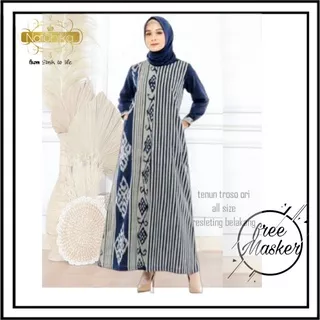 Long Dress/Gamis Etnik - NAFSHIKA Gamis Etnik Troso Jepara, Baju Wanita Muslim Batik Tenun Kombinasi