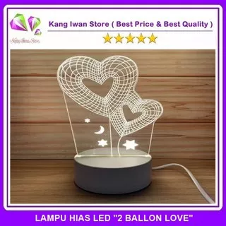 Lampu Hias 3D Lampu Tidur LED 2 Ballon Love