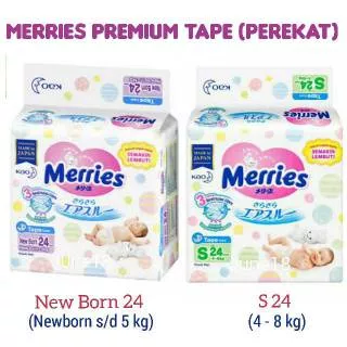 MERRIES Premium Tape NB 24 S 24 Popok Perekat Merries Newborn Bayi Baru Lahir S