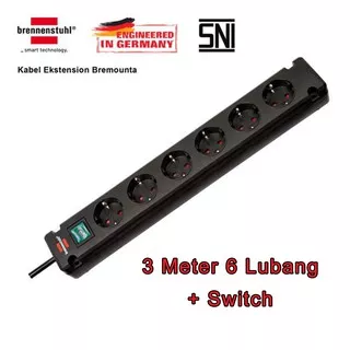 Stop Kontak - Colokan Listrik BRENNENSTUHL 3 Meter 6 Lubang plus Switch SNI - Standart German