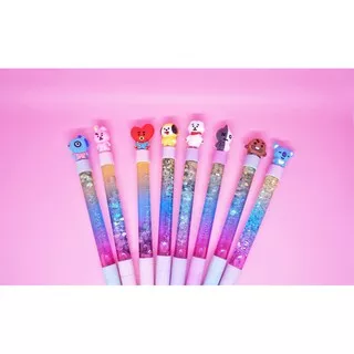 PEN GLITER BT21 SET 1 LUSIN PULPEN GEL GLITTER BTS ARMY KPOP TERMURAH ALAT TULIS BANGTANBOYS IMPORT