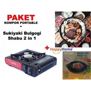 PAKET Happy Home Kompor Portable SUKIYAKI Bulgogi Grill Pan 2 in 1 Panci Shabu