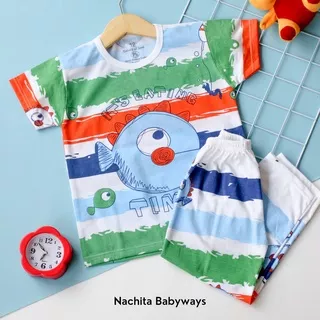 Setelan Baju Tidur Setelan Anak Perempuan Setelan Anak Laki Laki Piyama Anak Gambar Ikan Motif FISHING MEMANCING IKAN 1 2 3 4 5 6 Tahun