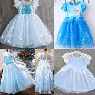 Dress elsa frozen 2 kaos katun renda casual / kostum disney princess elsa import long dress elsa panjang terbaru