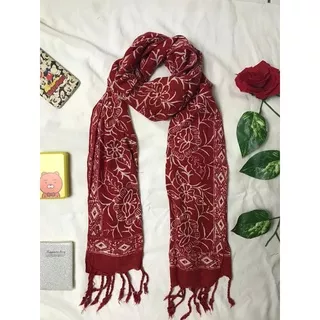 Syal Batik Cap Scarf Leher Fashion Outdoor Murah - Selendang Wanita Rayon Terbaru Merah Putih COD