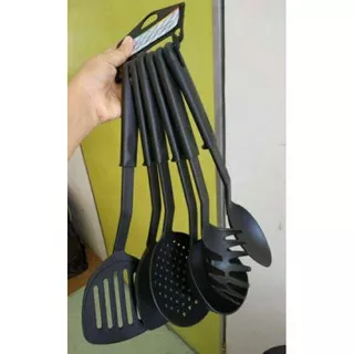 ALAT MASAK SPATULA SET ISI 6PCS HITAM BLACK SOLET SODET / SUTIL 6 In 1 SERBAGUNA KITCHEN TOOLS