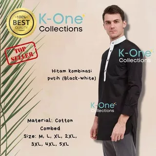 Kaos Gamis Pria Warna Kombinasi Hitam Putih Desain Elegant dan Kekinian Bahan Adem SIZE M-5XL