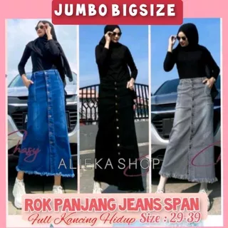 LIMA7GROSIR - ROK PANJANG JEANS SPAN JUMBO FULL KANCING 29-39 Bigsize