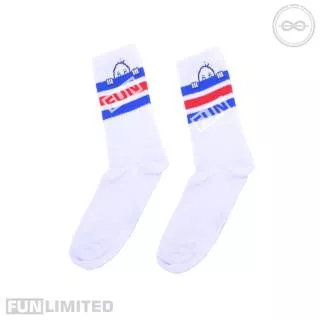 Kaos kaki skate white stripes blue with people red blue