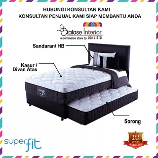 Superfit - Kasur Susun Boxy Neo Twin 2 in 1 Uk. 100, 120 Full Set, Set Tanpa Sorong, Set Tanpa HB, Kasur/ Divan Atas saja