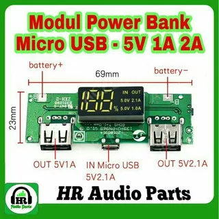 Modul Power Bank With LED Digital Display Dual Output USB 1A 2A Micro USB 5V